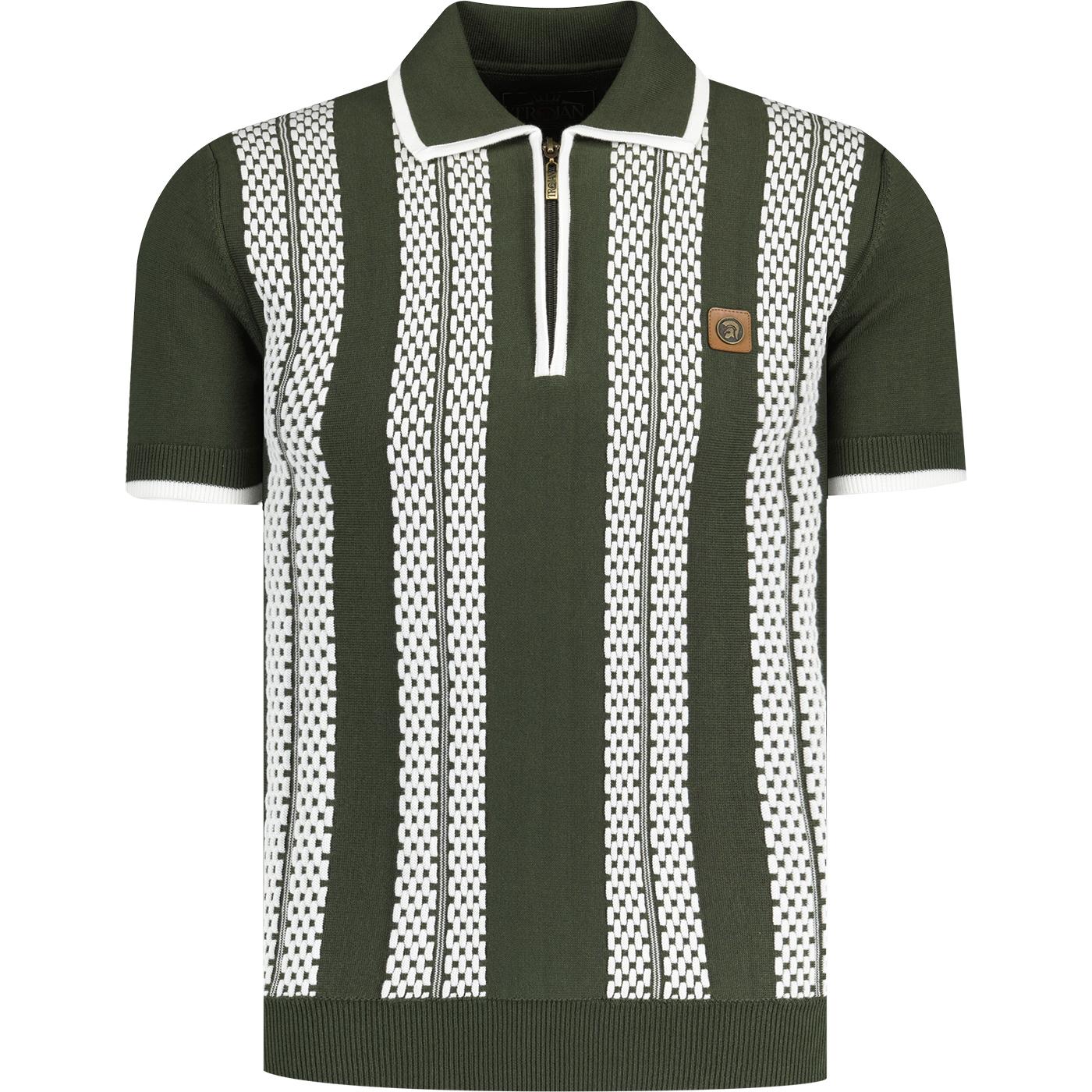 Trojan Retro Mod Textured Stripe Zip Polo Shirt AG