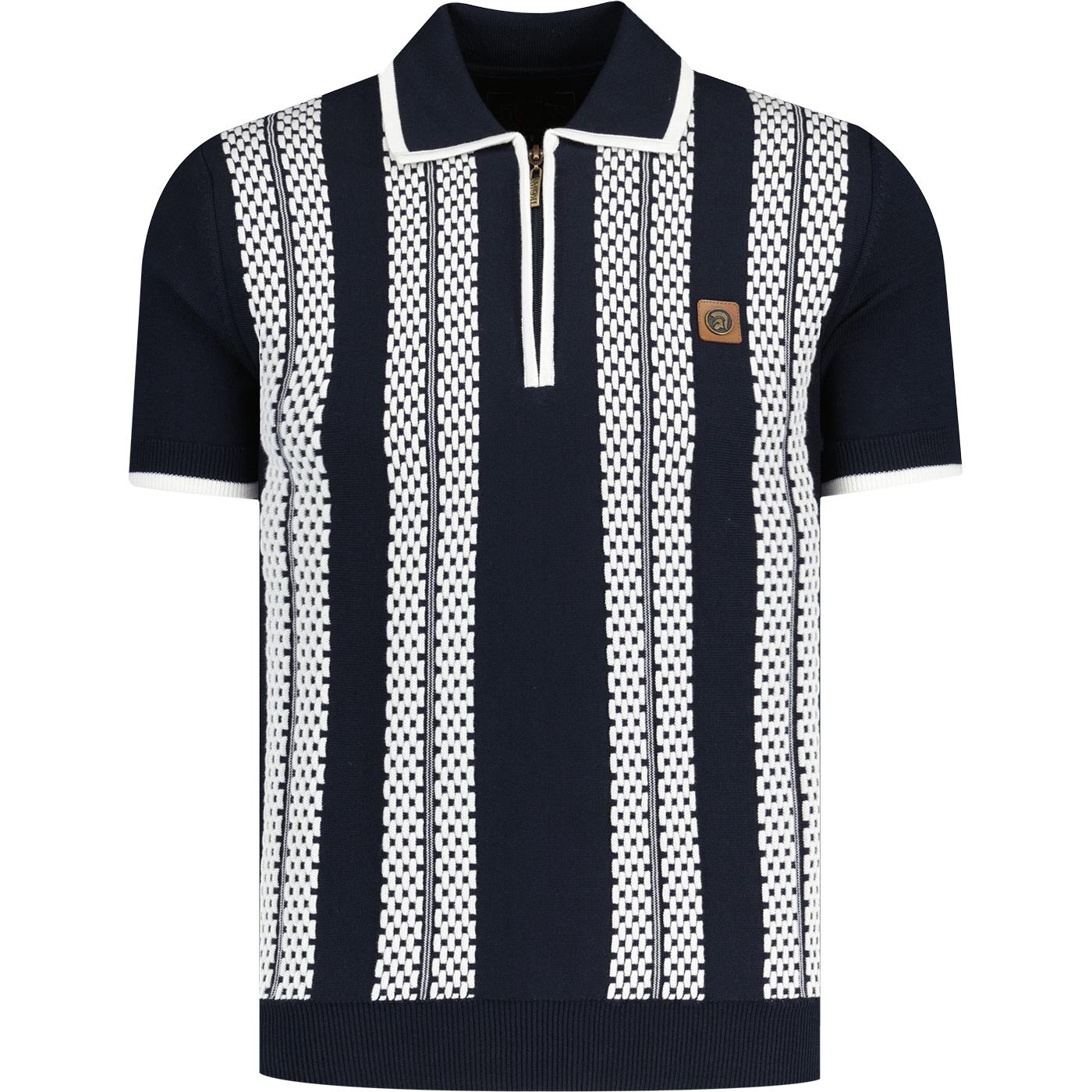 Trojan Retro Mod Textured Stripe Zip Polo Shirt N