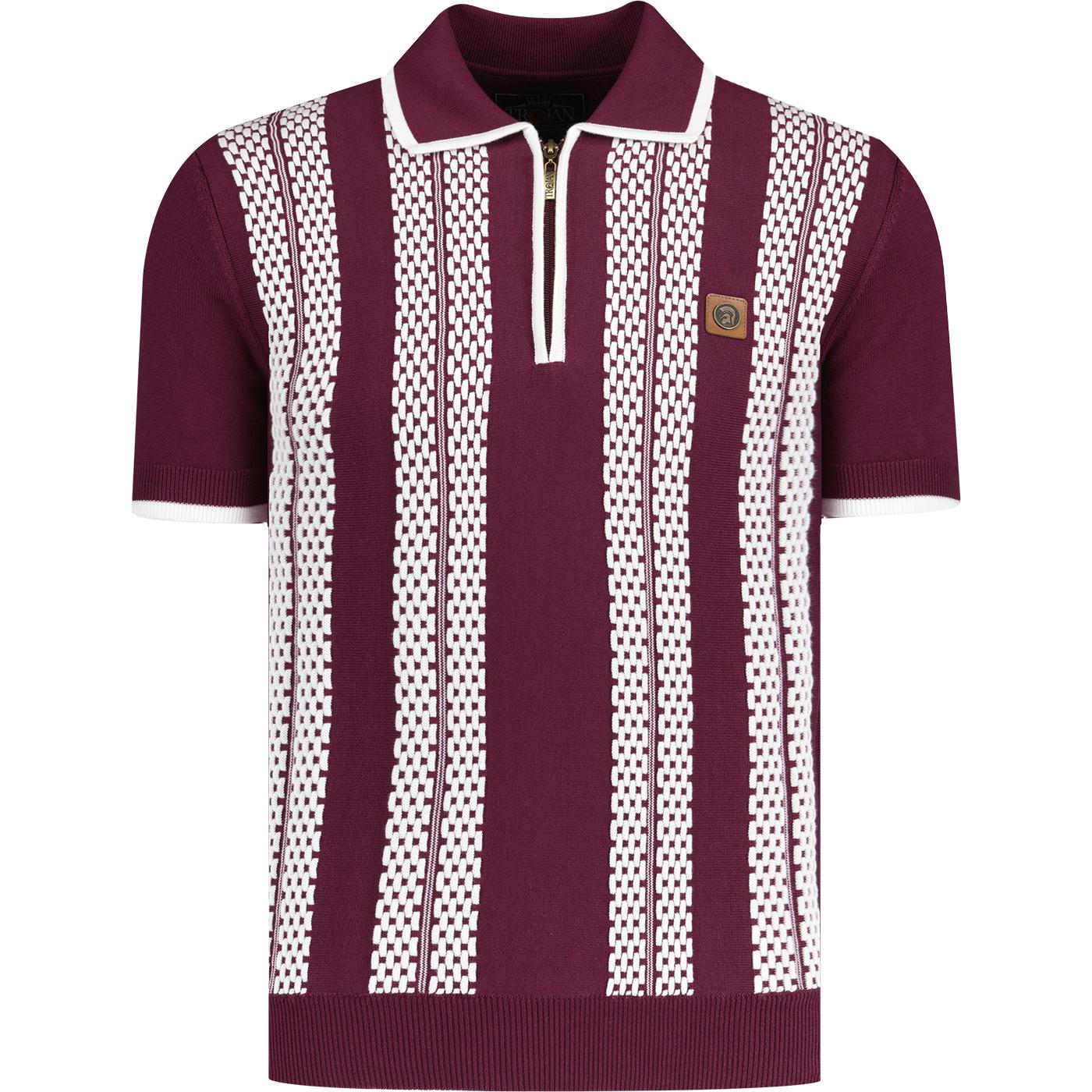 Trojan Retro Mod Textured Stripe Zip Polo Shirt P