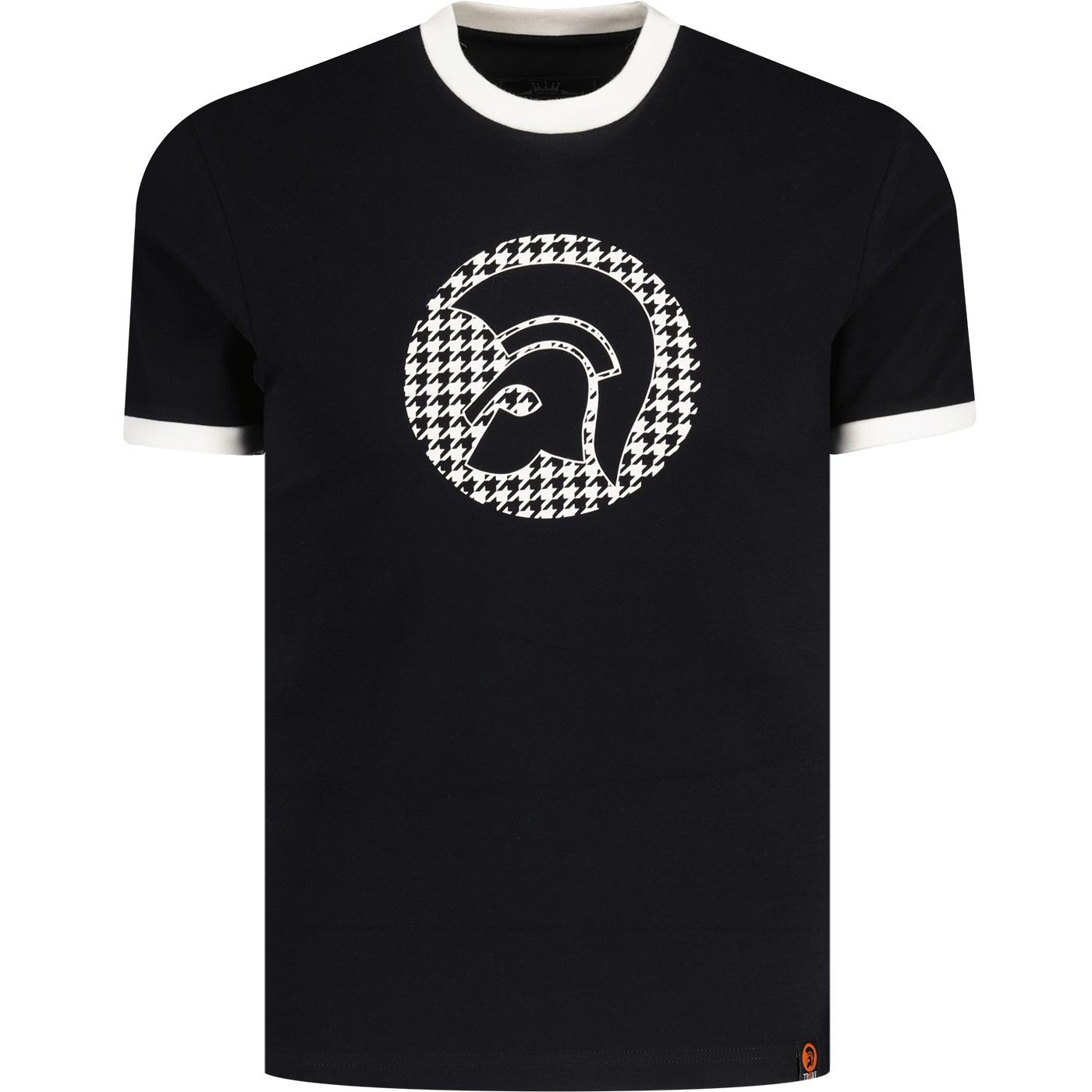 Trojan Two Tone Houndstooth Logo Ringer T-shirt B