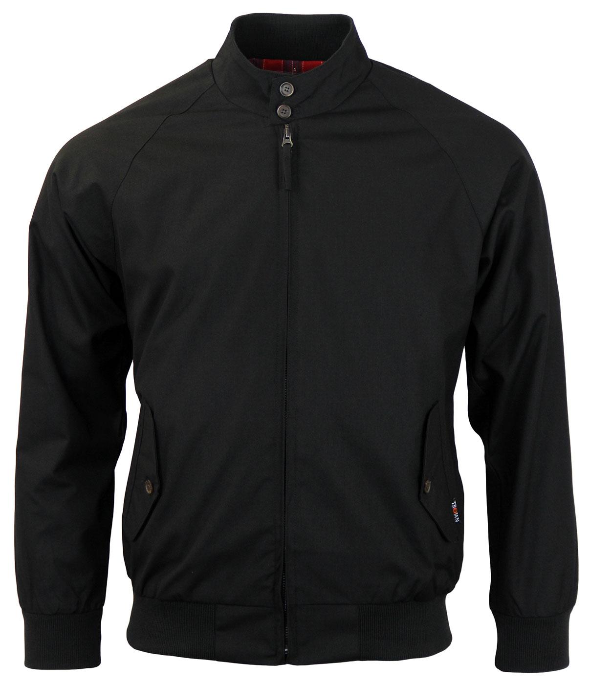 TROJAN Retro Mod Tartan Lined Harrington Jacket in Black