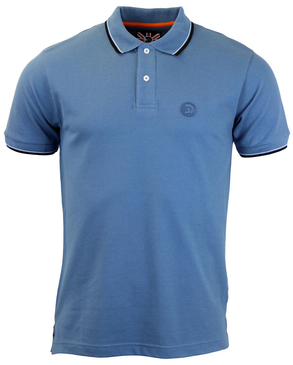TROJAN RECORDS Retro Mod Tipped Classic Pique Polo in Air Force