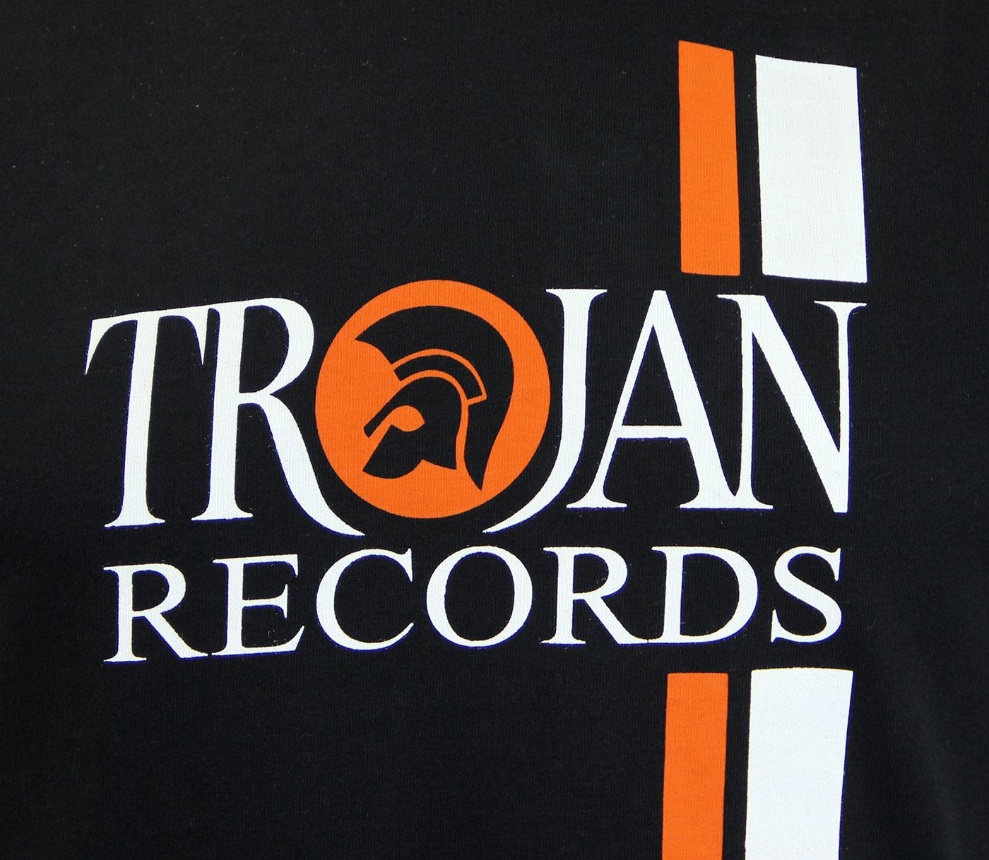 TROJAN Retro Mod Ska Twin Racing Stripe Logo T-Shirt in Black