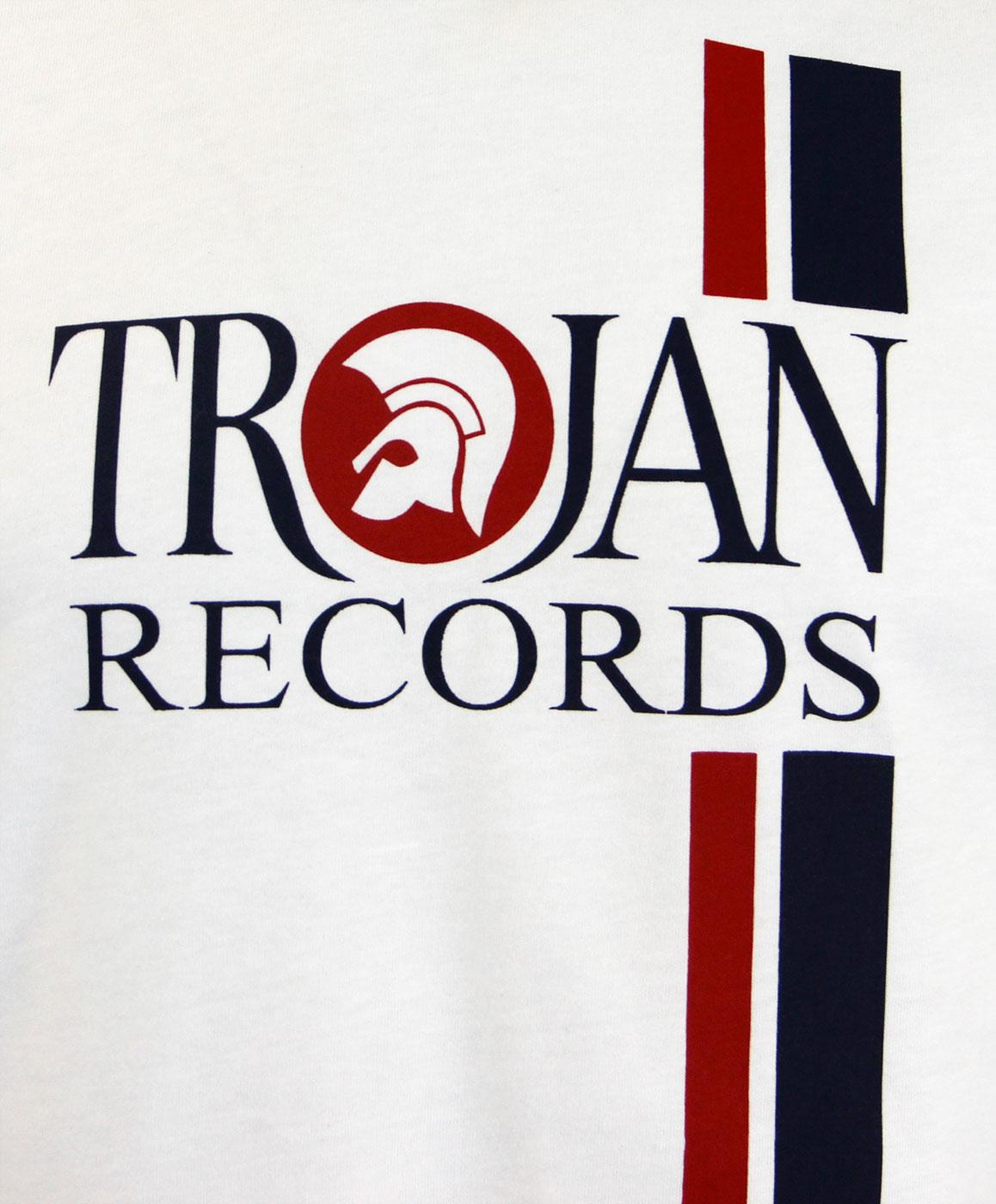 TROJAN Retro Mod Ska Twin Racing Stripe Logo T-Shirt in White