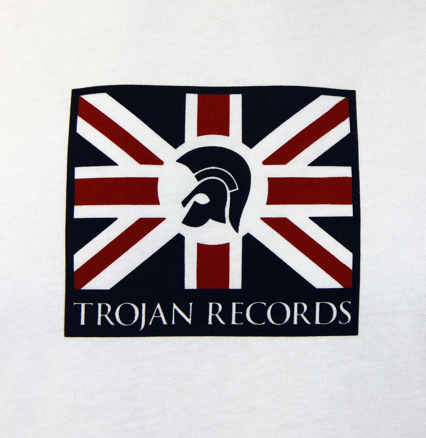 TROJAN RECORDS Retro Mod Ska Union Jack Logo T-Shirt in White