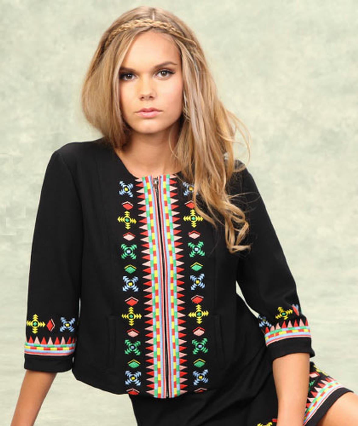 Tulle Women's 60s Boho Embroidered Cropped Jacket 