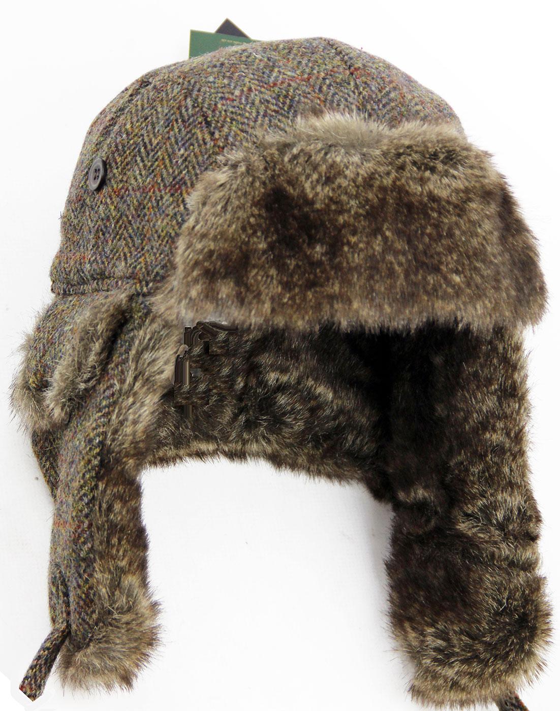 Harris Tweed Herringbone Faux Fur Trapper Hat