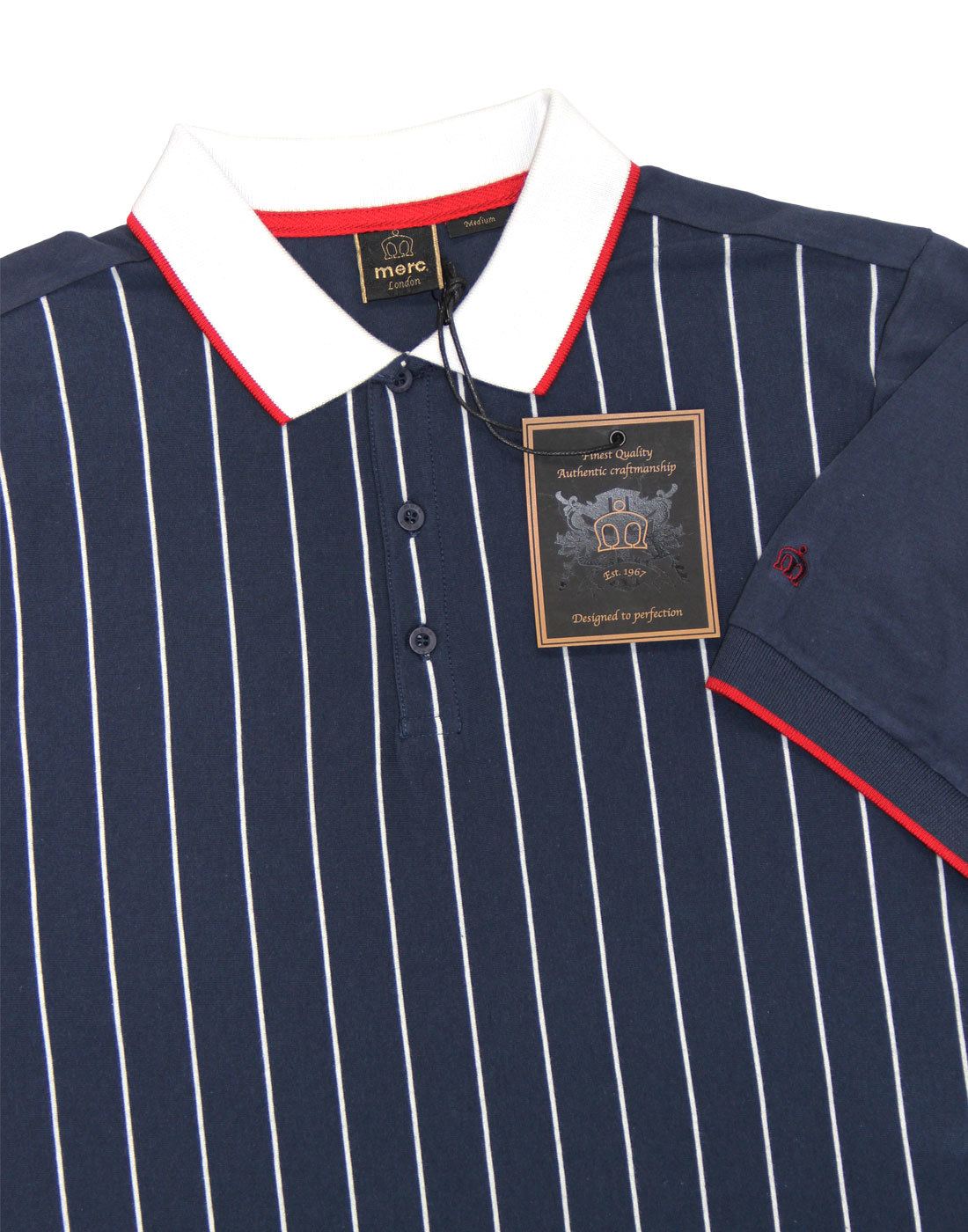 MERC Tyson Men's Retro Mod Pinstripe Jersey Polo Shirt in Navy