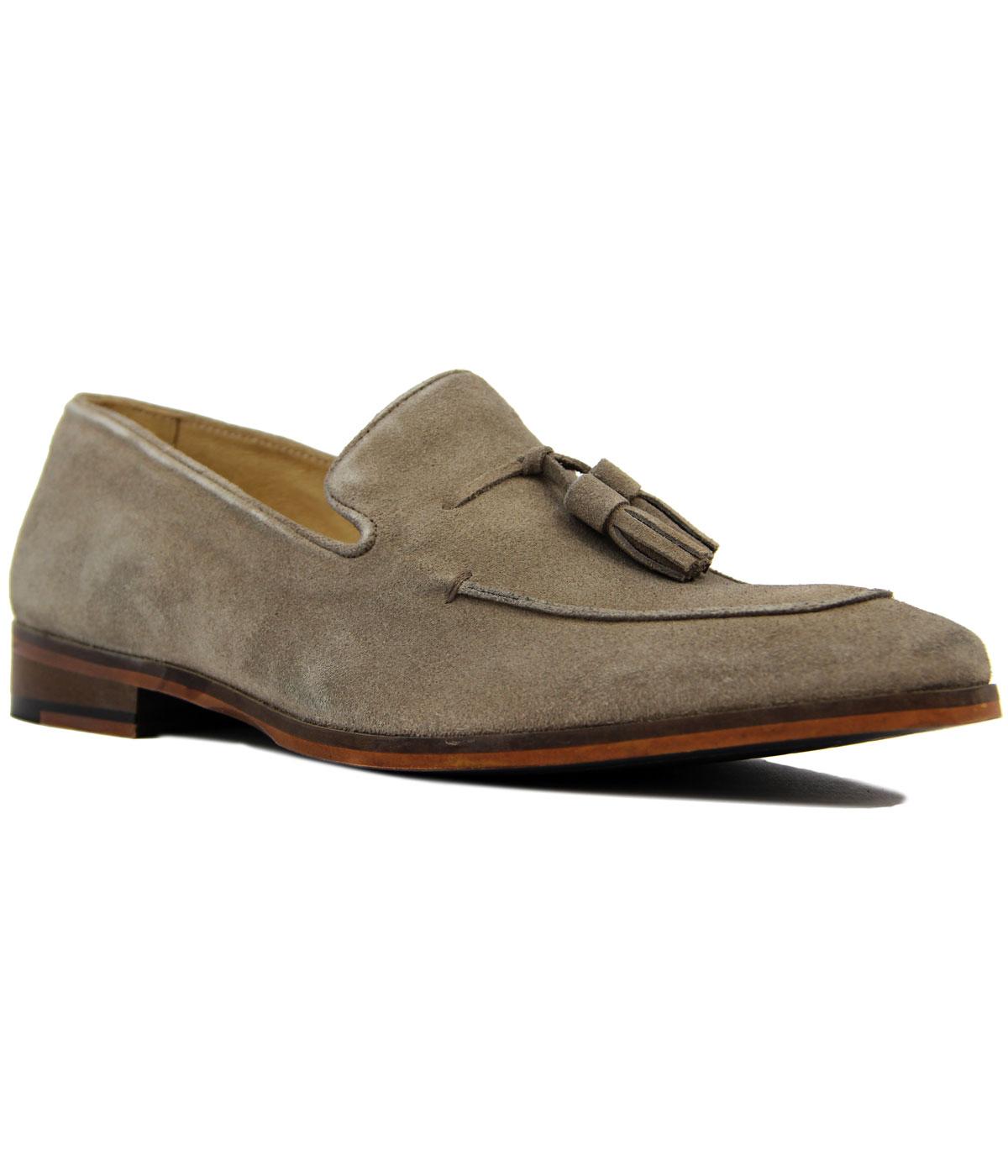 PAOLO VANDINI Northbourne Retro 1960s Mod Suede Loafers in Taupe