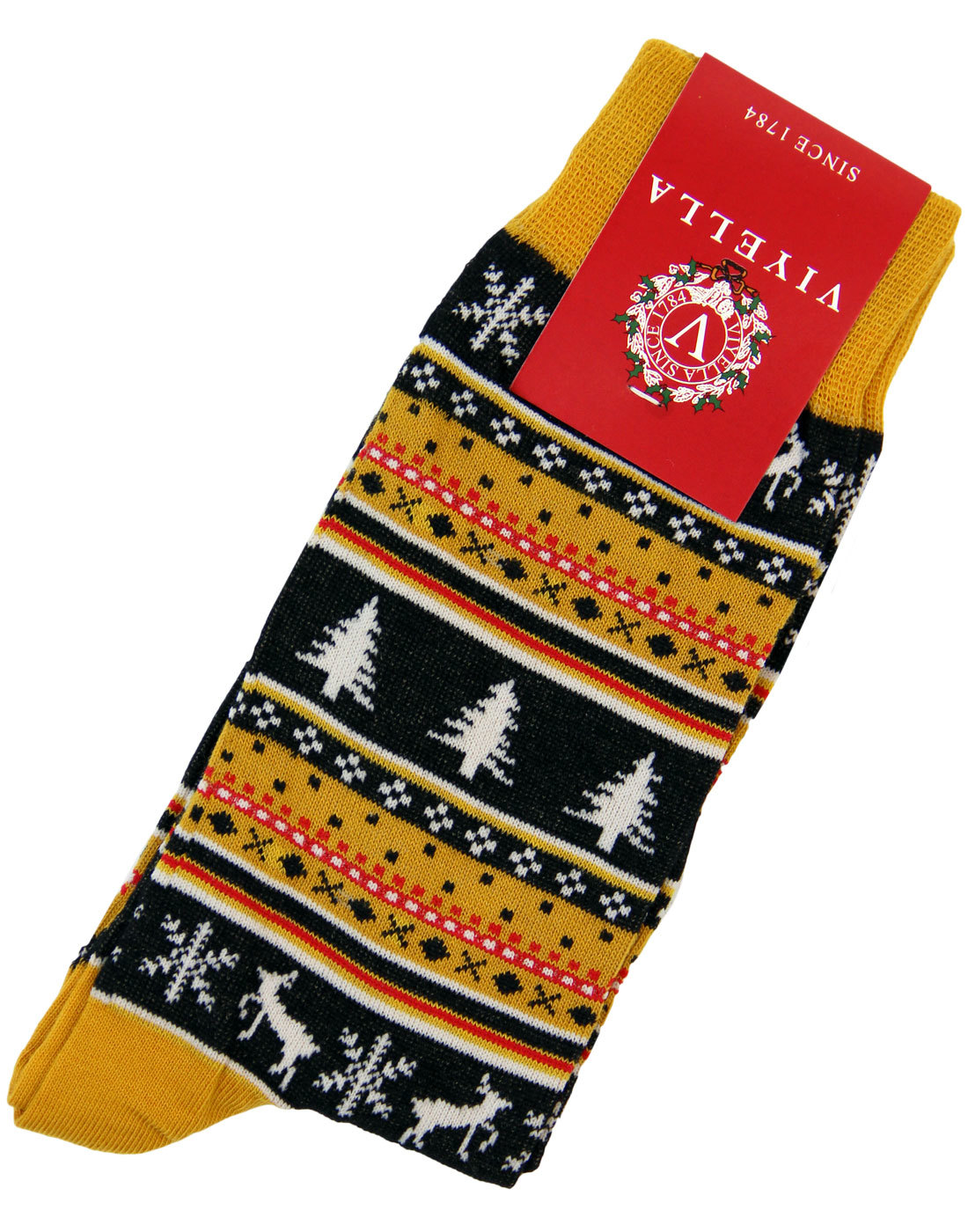 VIYELLA Retro Men's Christmas Fairisle Socks in Gold