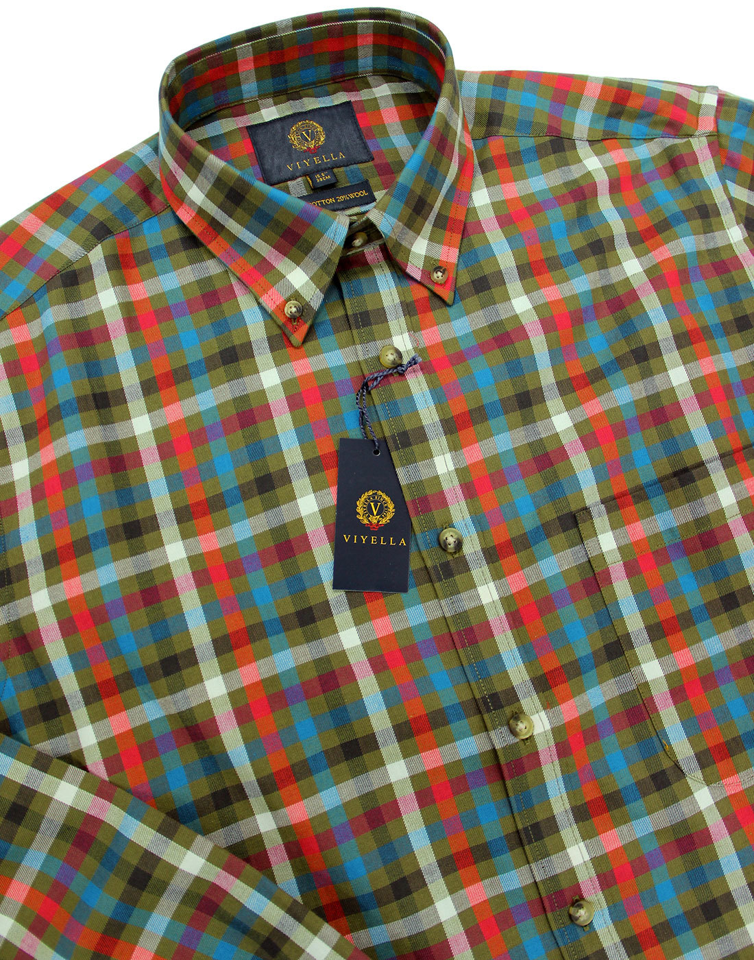 VIYELLA 60s Mod Country Check Cotton Wool Blend Button Down Shirt
