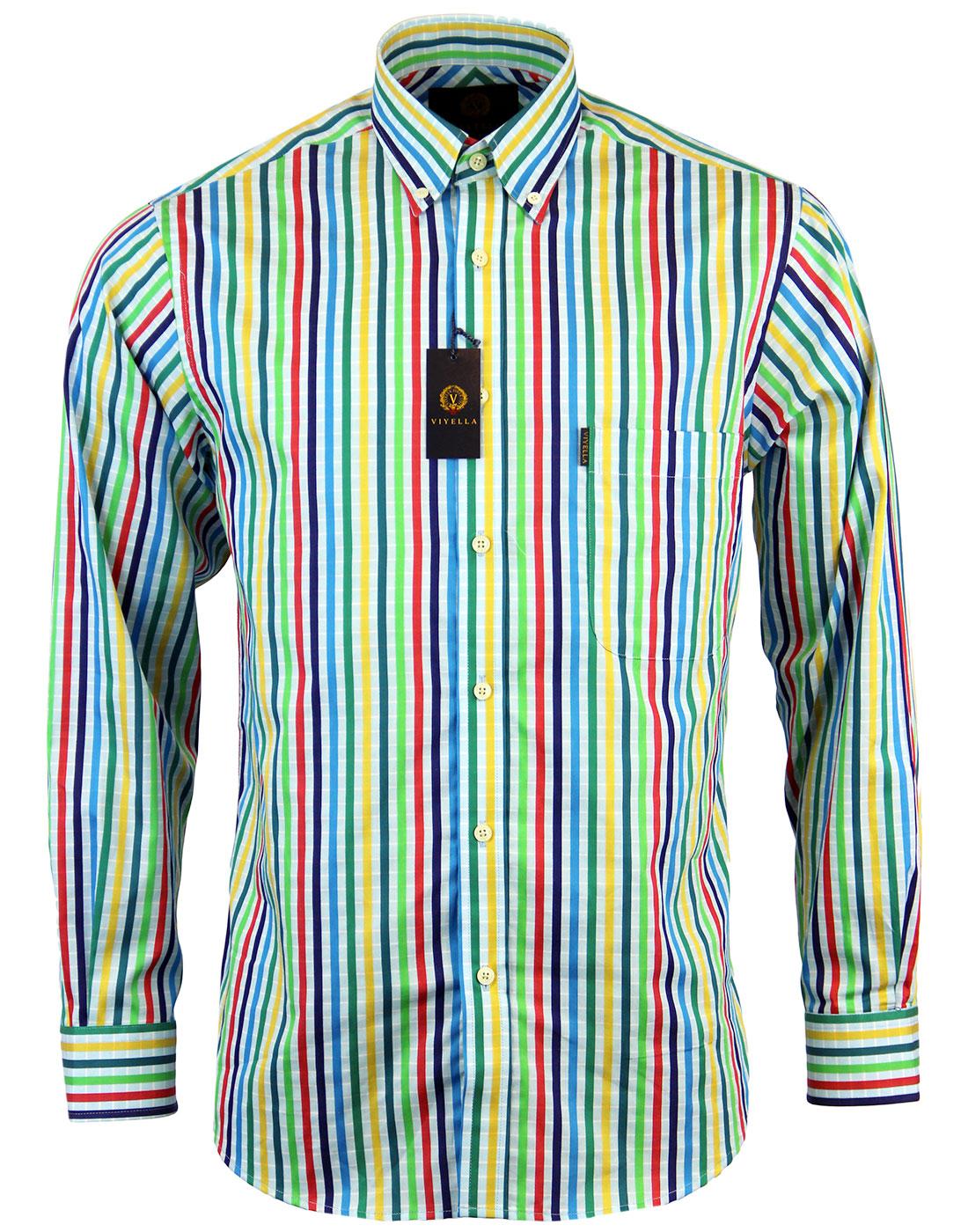 VIYELLA Retro 1960s Mod Multi Stripe Check Shirt
