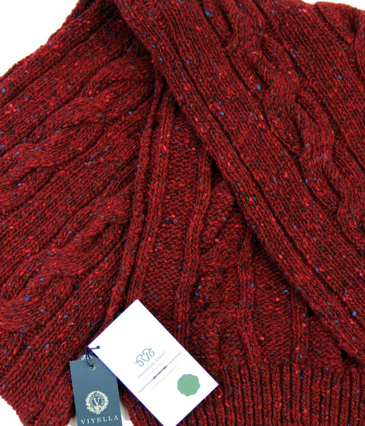 VIYELLA Retro Donegal Nep Vintage Cable Knit Scarf In Red