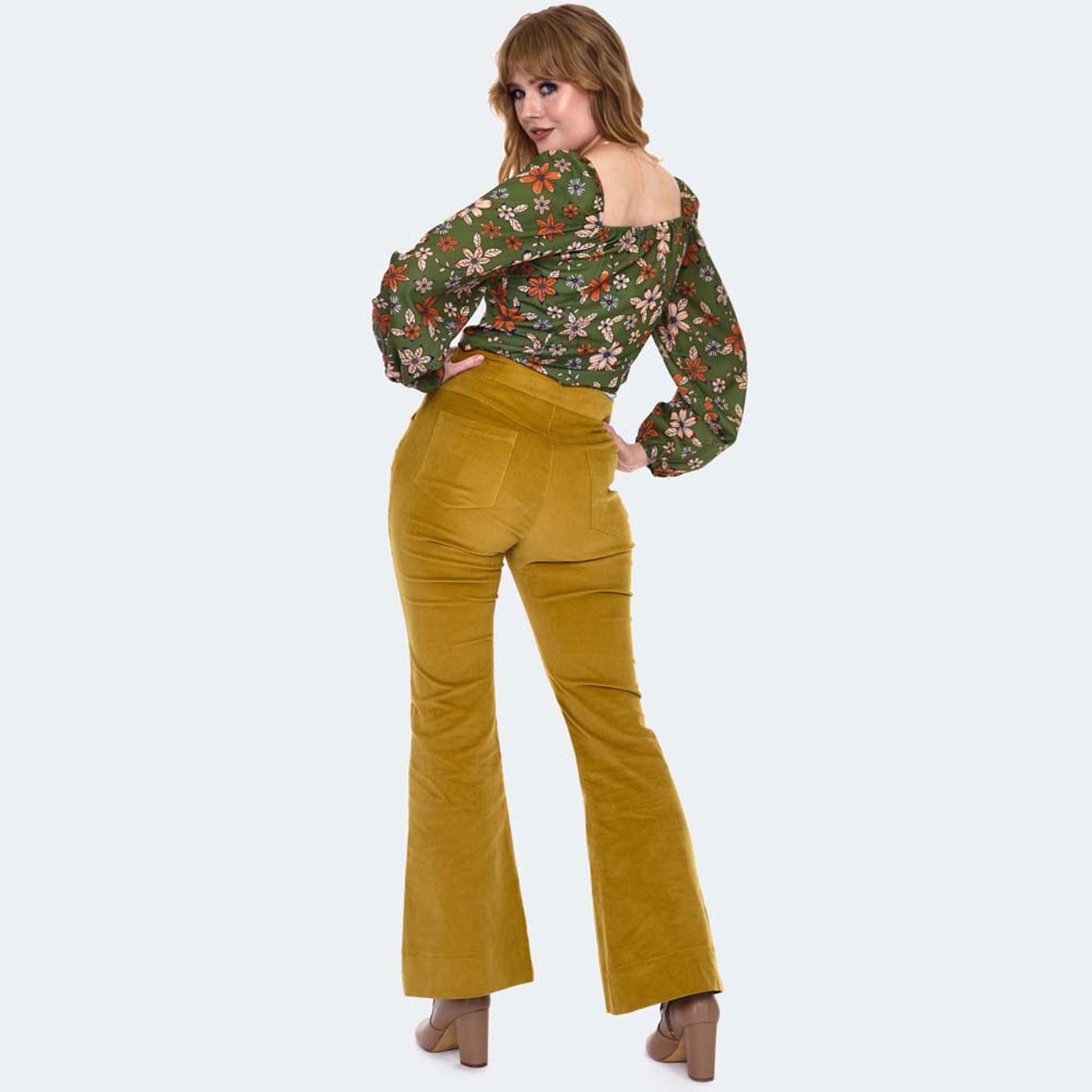 Voodoo Vixen 70s High Rise Corduroy Flare Trousers in Mustard