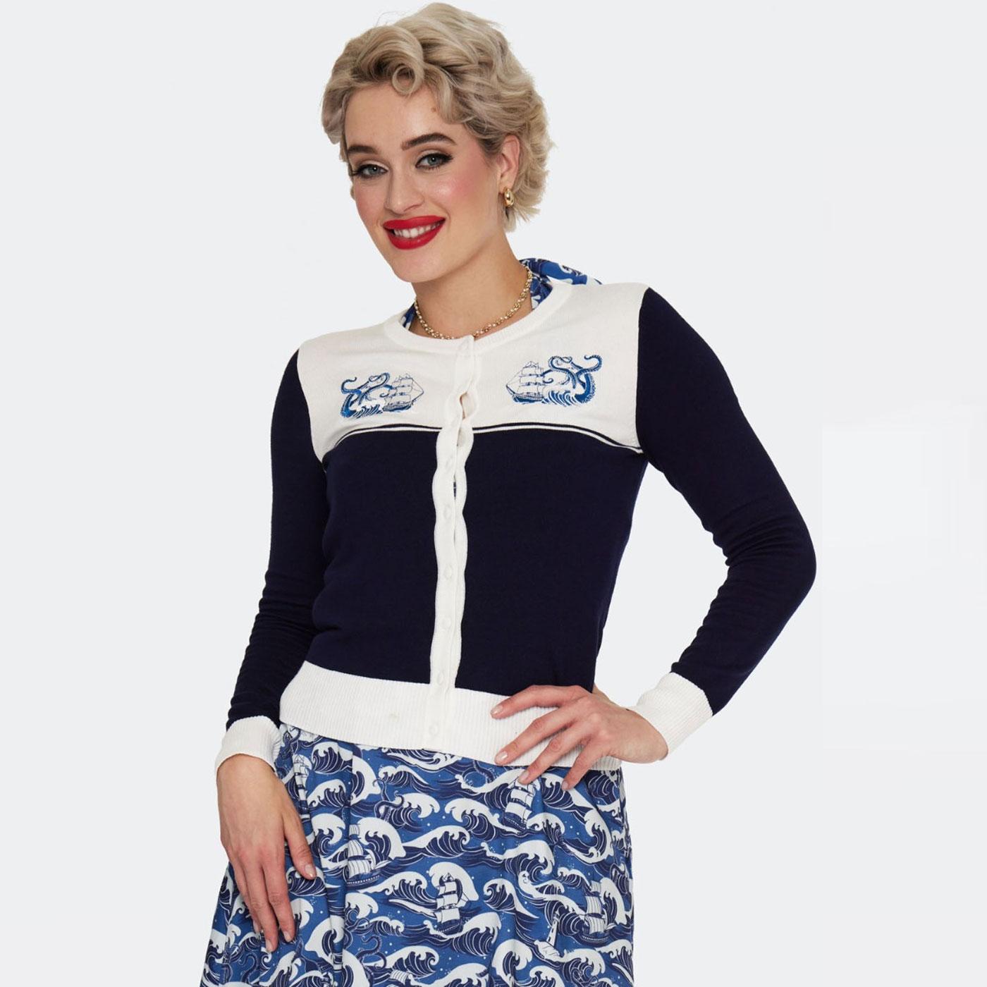 Voodoo Vixen Nautical Wave Retro 50s Knit Cardigan