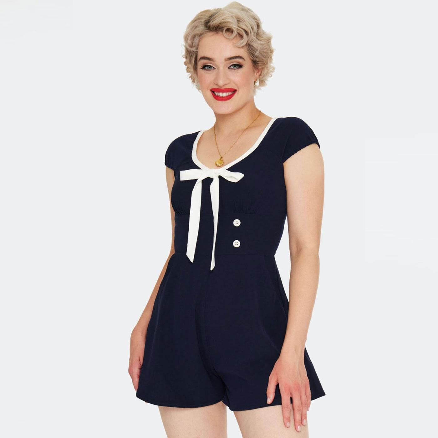 Voodoo Vixen Bow & Button Nautical 1950s Playsuit
