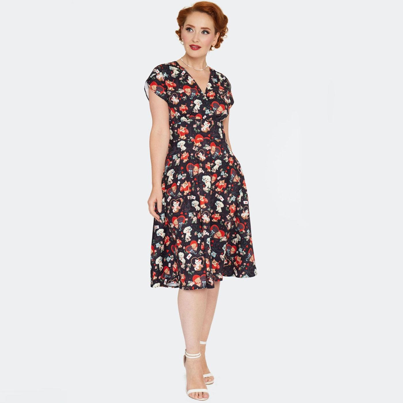 Voodoo Vixen Puppy Love Print Pin-Up Flare Dress 