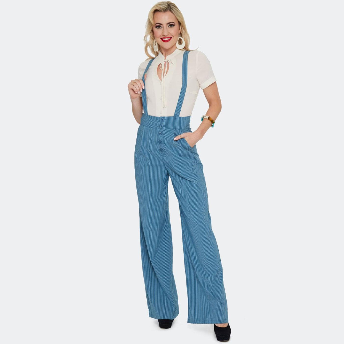 Voodoo Vixen Button Up Pinstripe Suspender Trouser