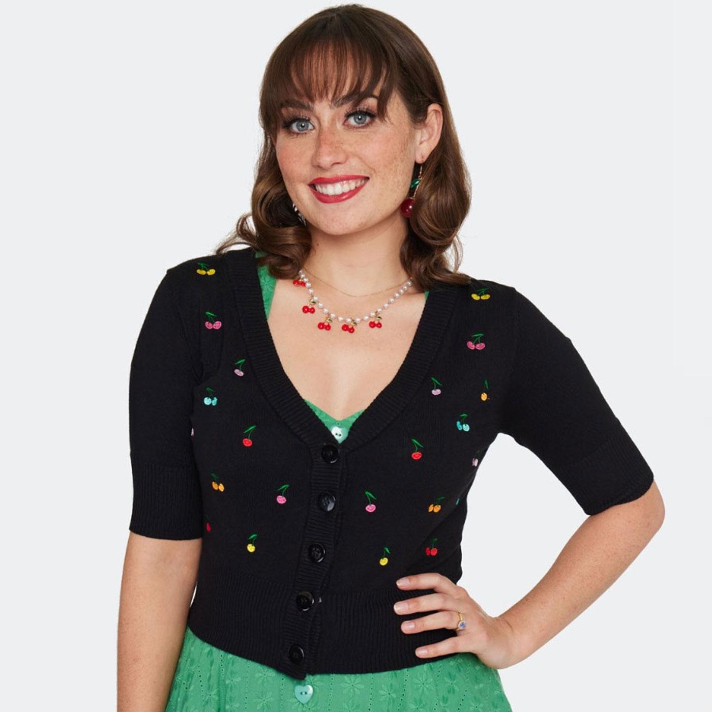 Voodoo Vixen Rainbow Cherry Embroidered Cardigan 