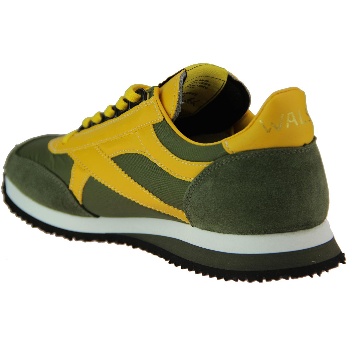 WALSH Voyager Made in England Retro Trainers Olive/Yellow