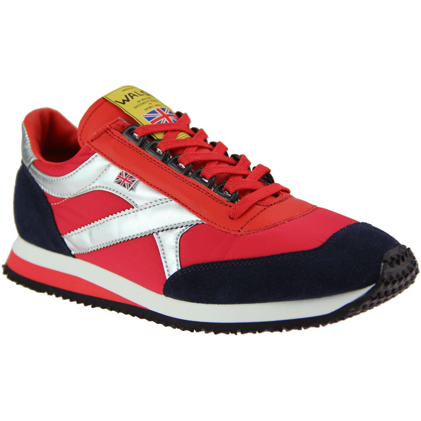 WALSH Voyager Made in England Retro Trainers in Red/Navy