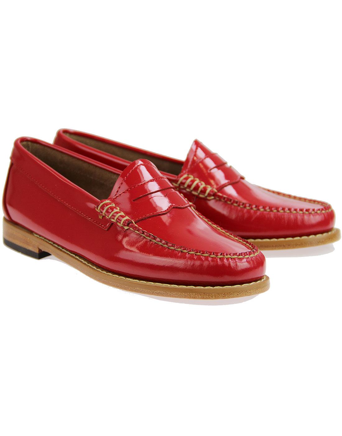 Bass Weejun Penny Wheel Retro Patent Loafers Tango Red 0806