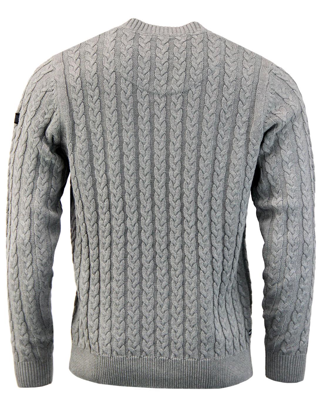WEEKEND OFFENDER Woods Men's Retro 70s Cable Knit Jumper in Grey
