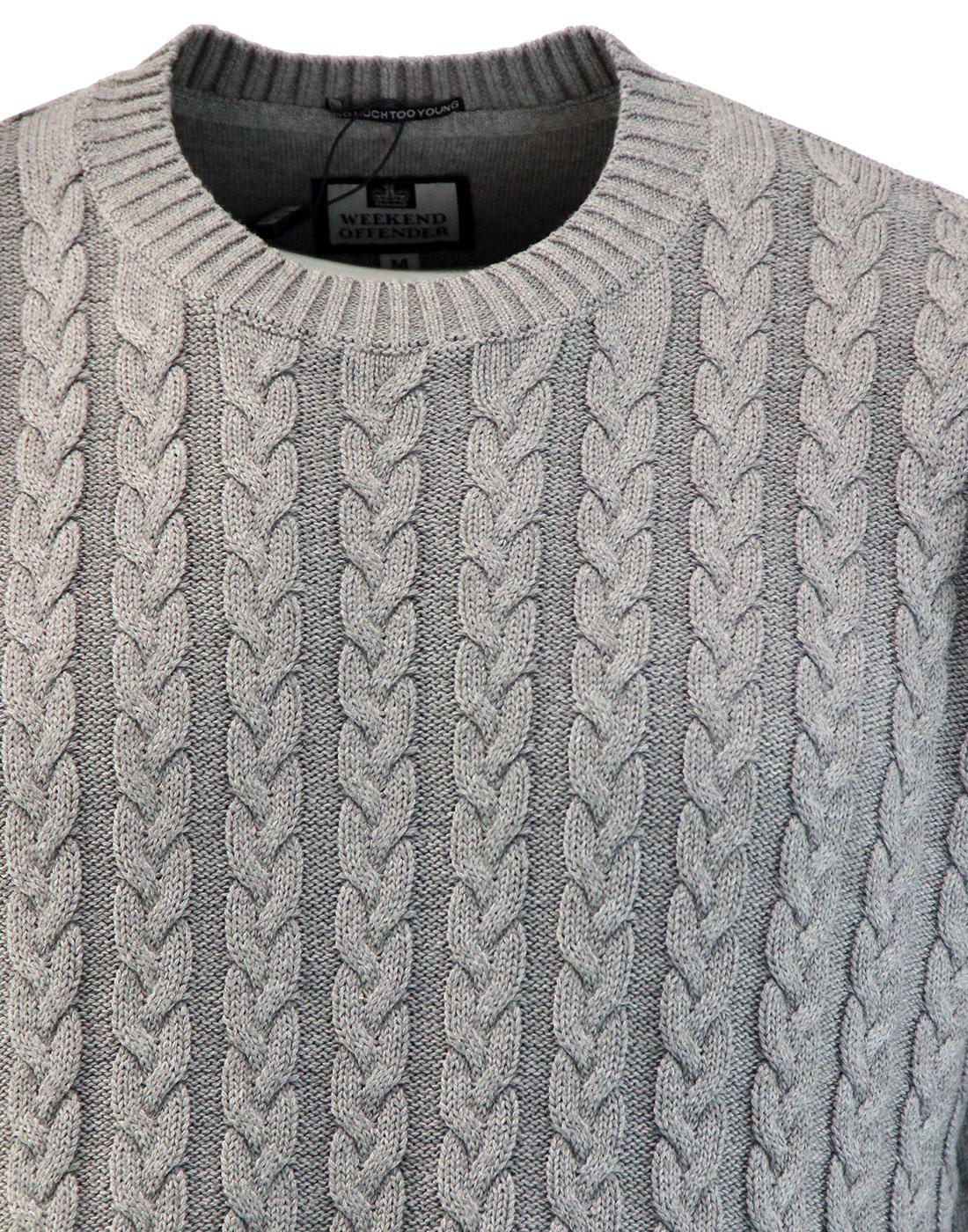 WEEKEND OFFENDER Woods Men's Retro 70s Cable Knit Jumper in Grey