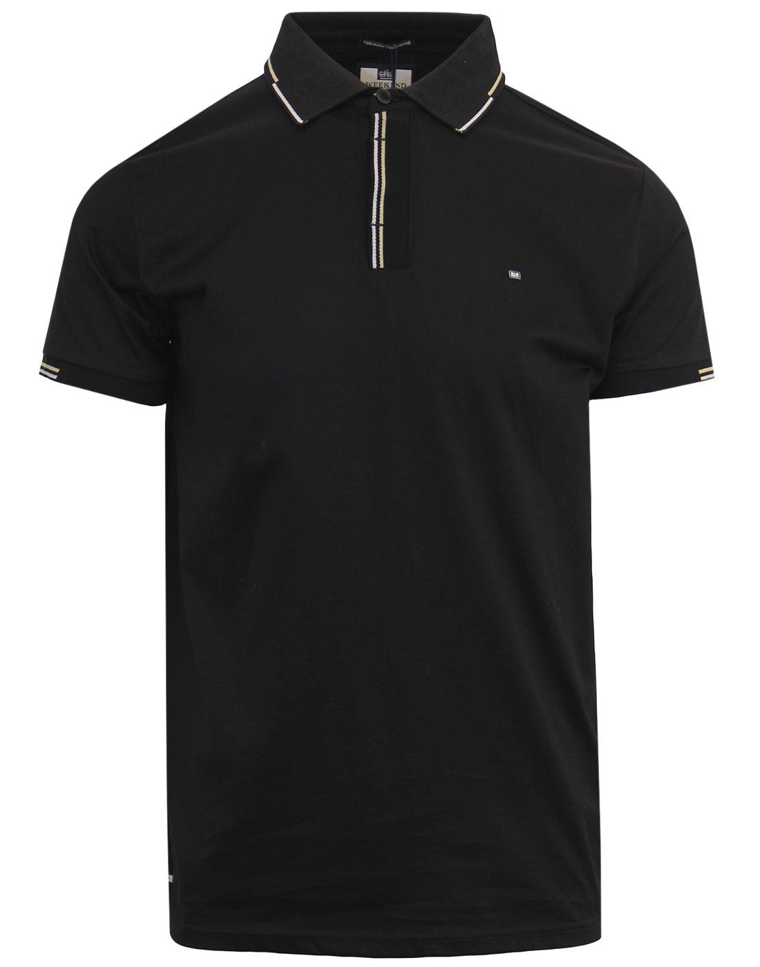 Cage WEEKEND OFFENDER Retro Mod Tipped Polo BLACK