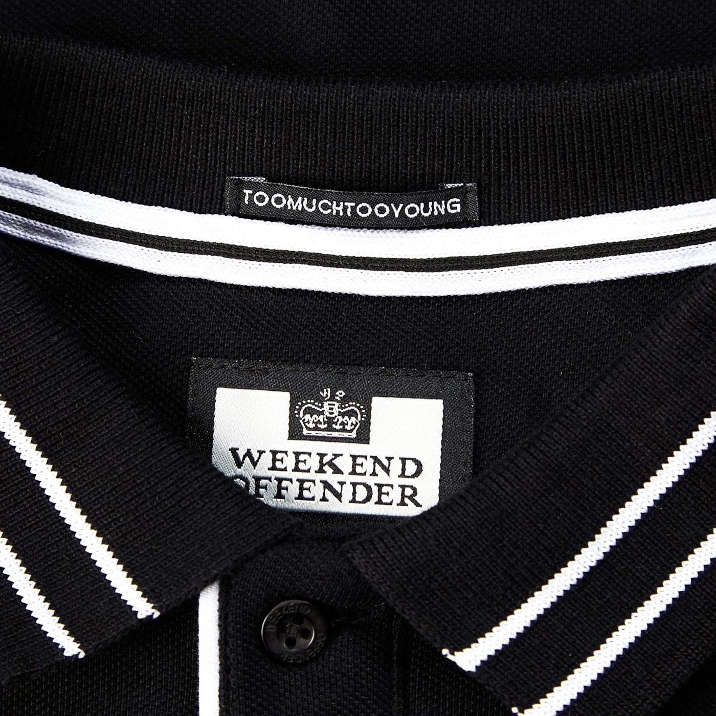 WEEKEND OFFENDER 'Frankie' Tipped Pique Polo in Black