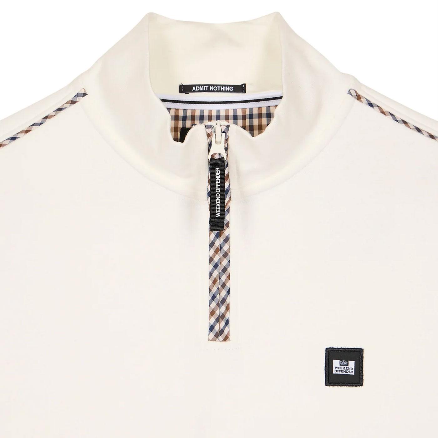 Weekend Offender Matisa Check Trim 1/4 Zip Sweatshirt White