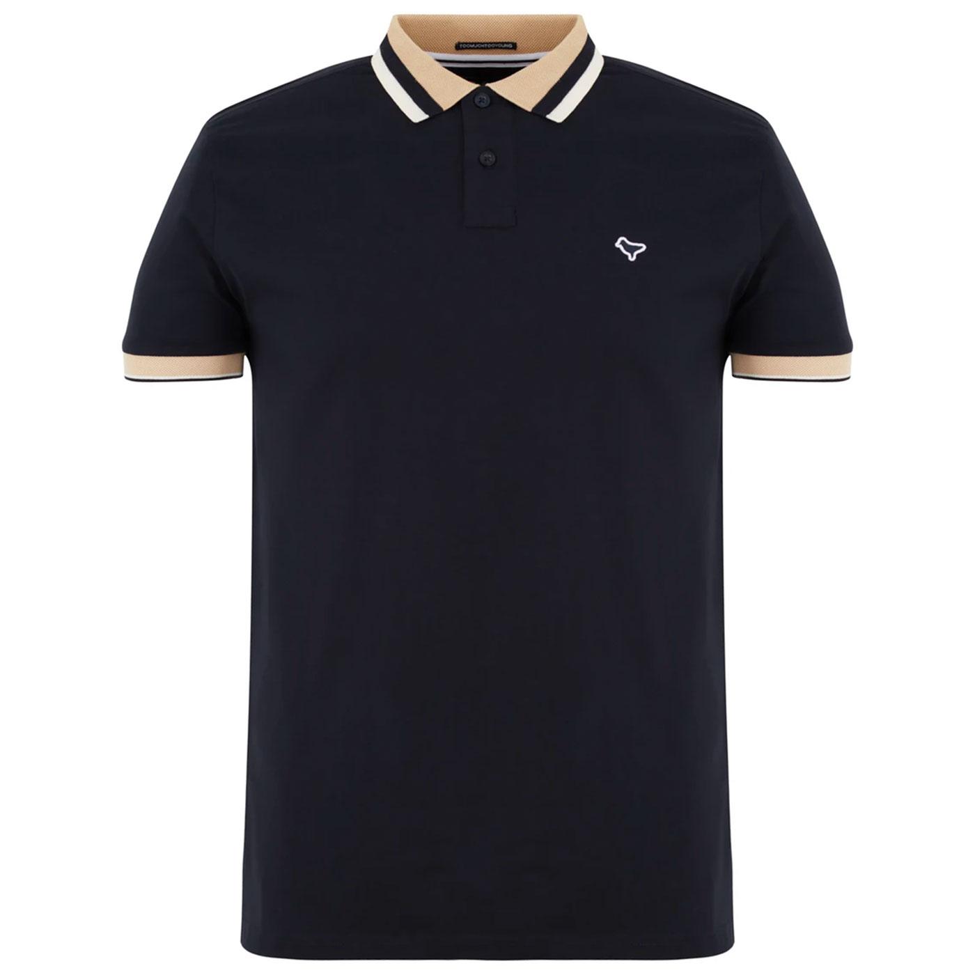 WEEKEND OFFENDER Moon Cay Stripe Collar Polo Top Navy