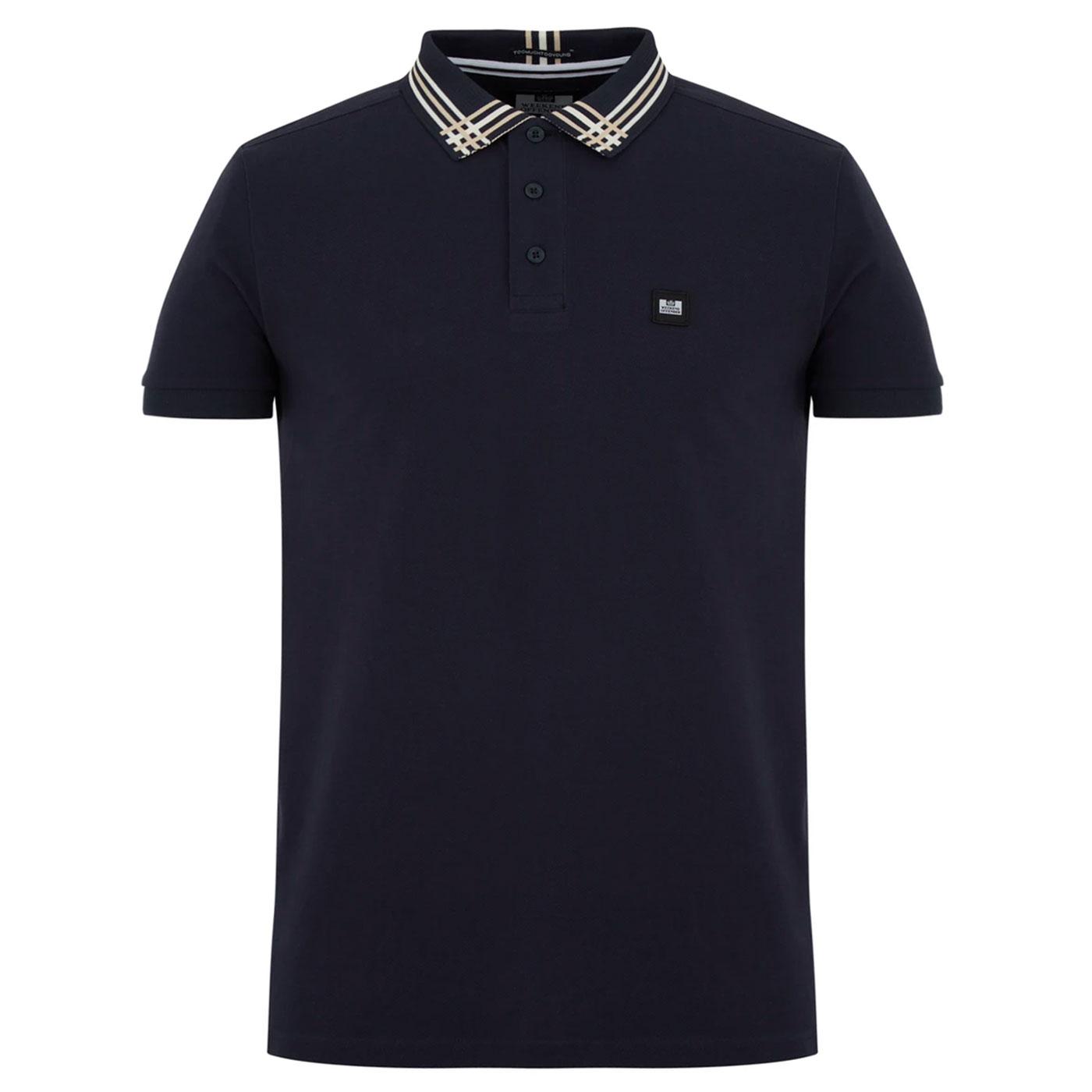 WEEKEND OFFENDER Rivera Mod Tipped Polo Top in Navy