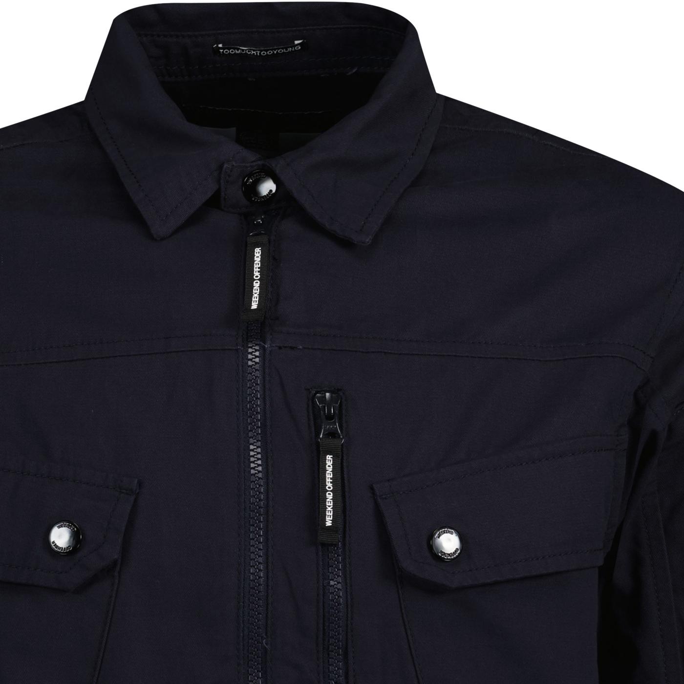 WEEKEND OFFENDER Helsinki Retro Zip Overshirt in Navy WEEKEND OFFENDER Helsinki Retro Zip Overshirt in Navy