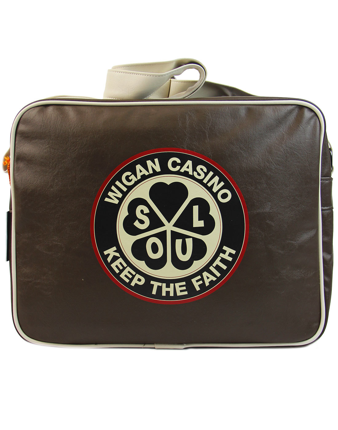 WIGAN CASINO Retro Mod 70s Northern Soul Shoulder Bag In Brown