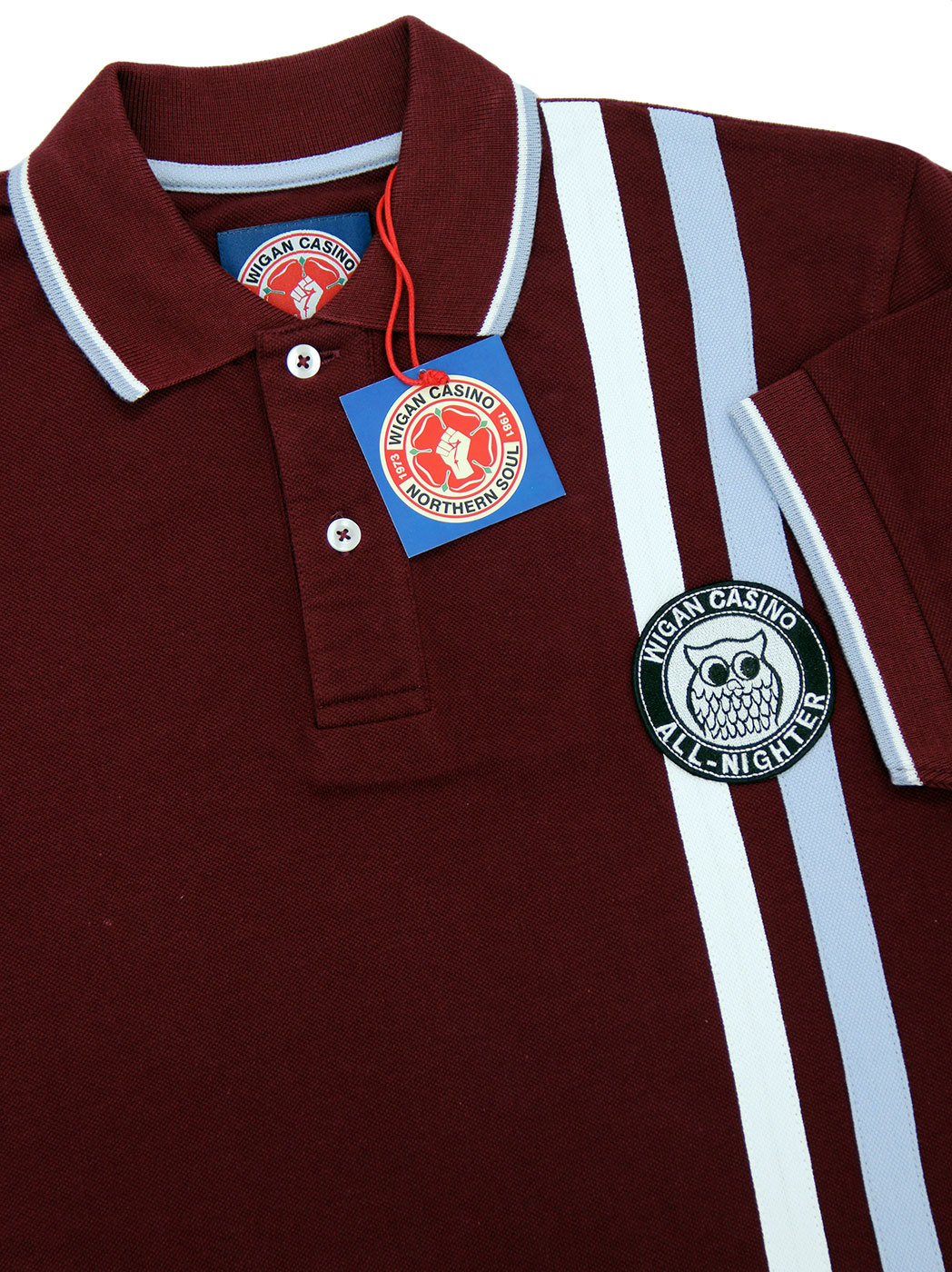 WIGAN CASINO Mod Northern Soul Racing Stripe All Nighter Polo