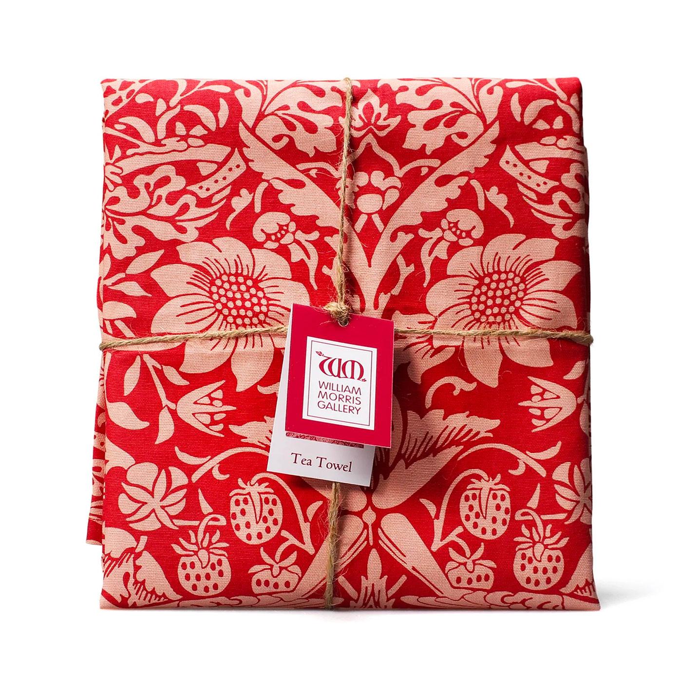 William Morris Recycled Cotton Tea Towel Raspberry