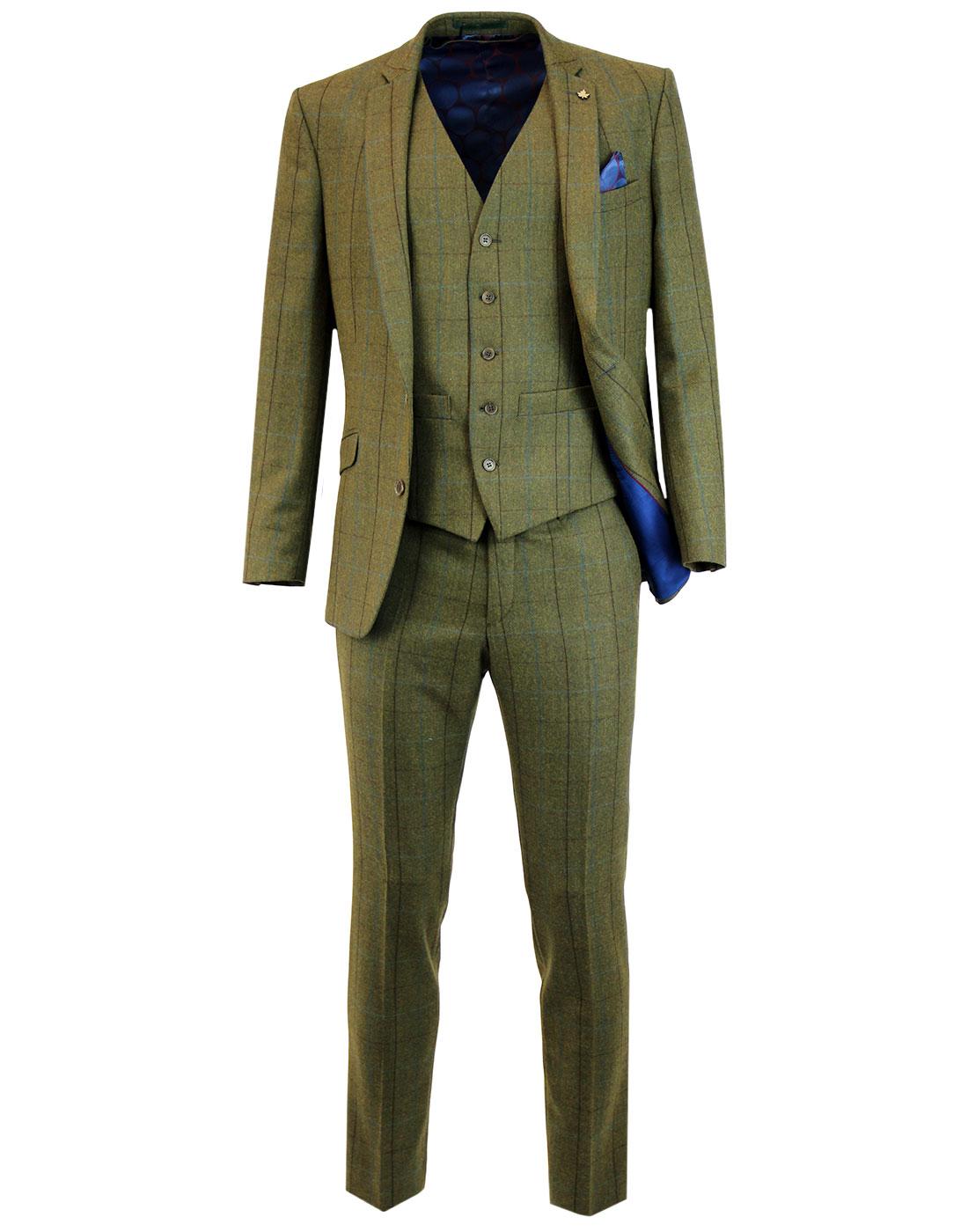 Retro Mod Windowpane Country Check Suit in Green
