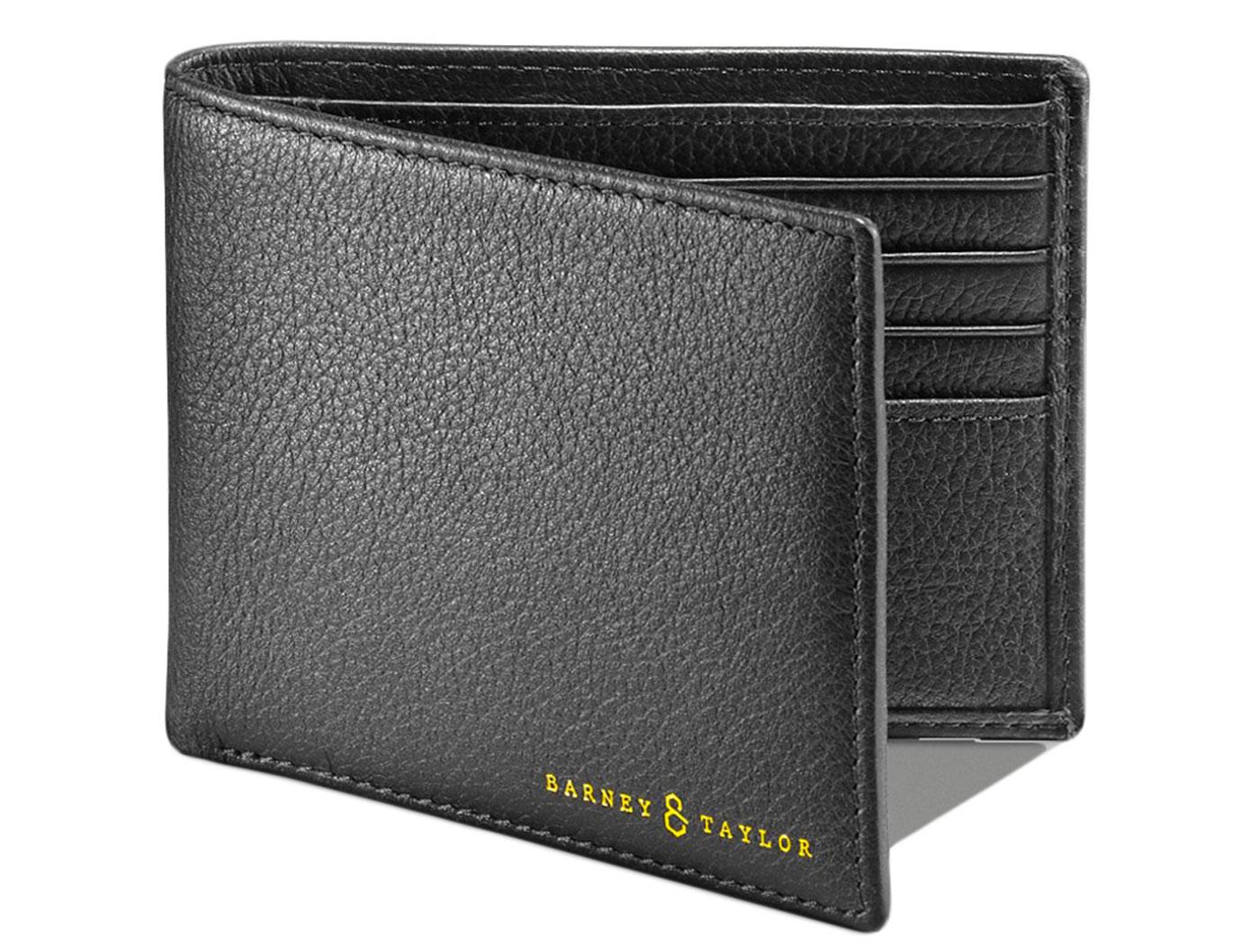 BARNEY & TAYLOR Woodley Retro Mod Leather Billfold Wallet Black
