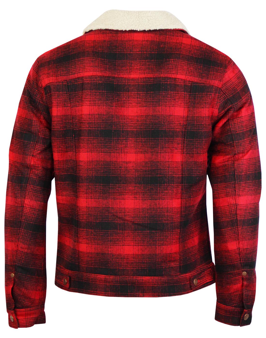 WRANGLER Men's Retro Mod Wool Check Trucker Jacket in Red