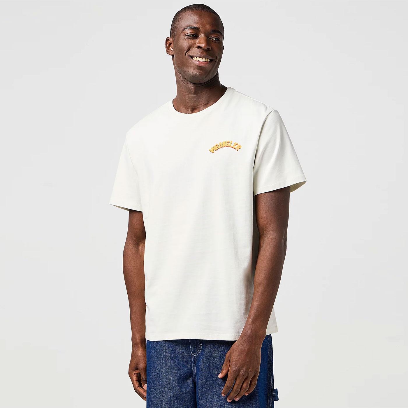 ◆Wrangler◆ Cowboy Slogan TShirt White Wrangler Jeans Retro Cowboy Graphic Print Tee Vintage White