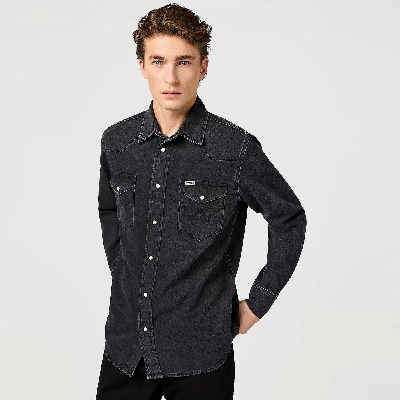 WRANGLER Retro 70s Rinse Black Denim Western Shirt