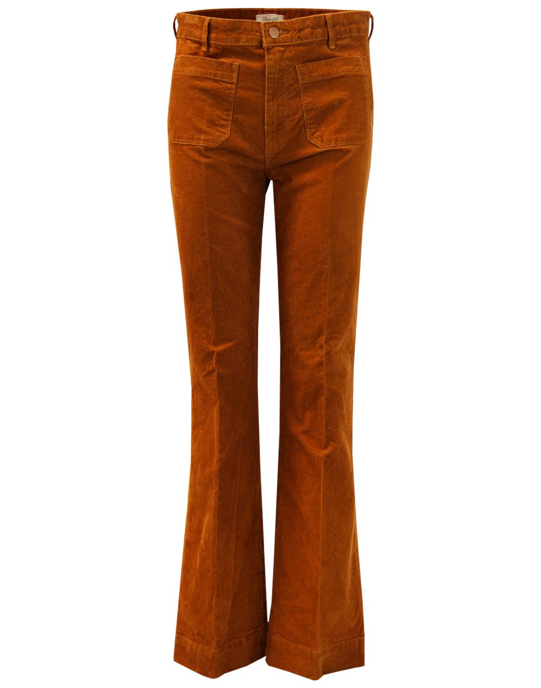 WRANGLER Retro 70s Vintage Stretch Cord Flared Trousers Copper