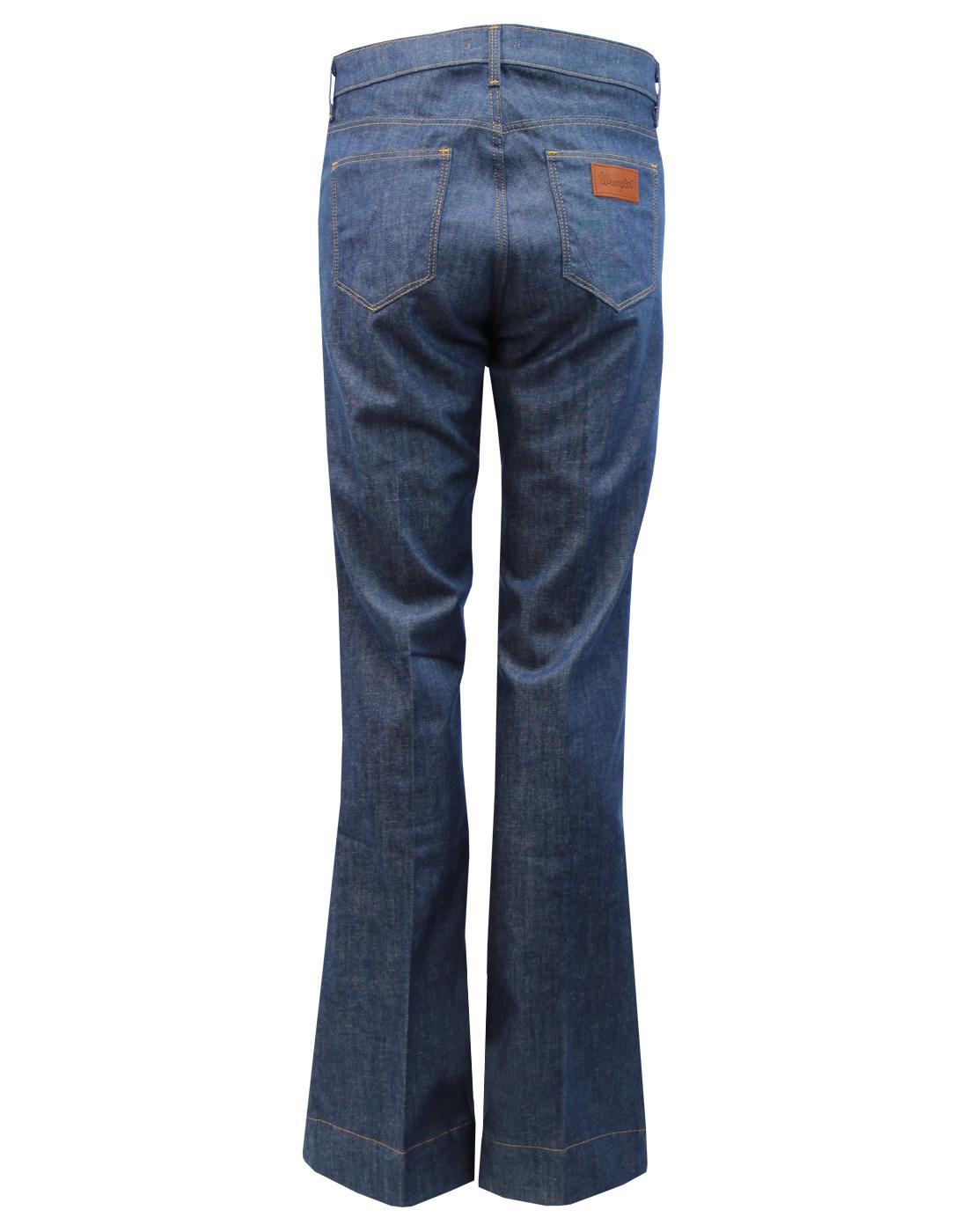 WRANGLER Retro 1970s Indie Stretch Denim Flared Jeans Light Blue