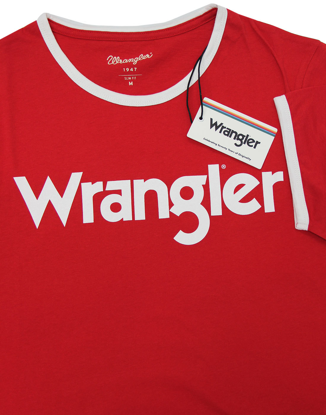 WRANGLER Kabel Retro 70s Crew Neck Ringer Logo Tee Jester Red