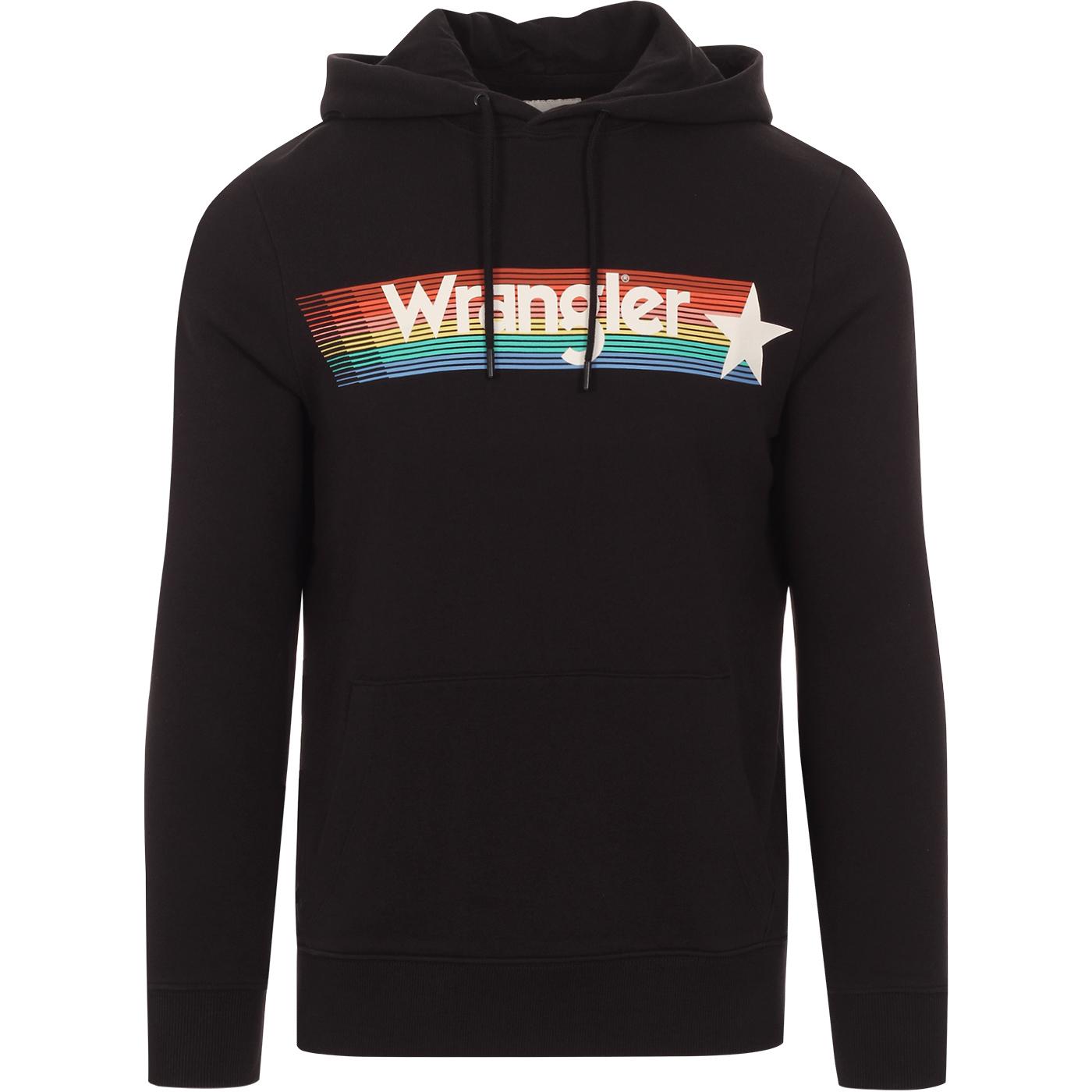 black hoodie with rainbow stripe