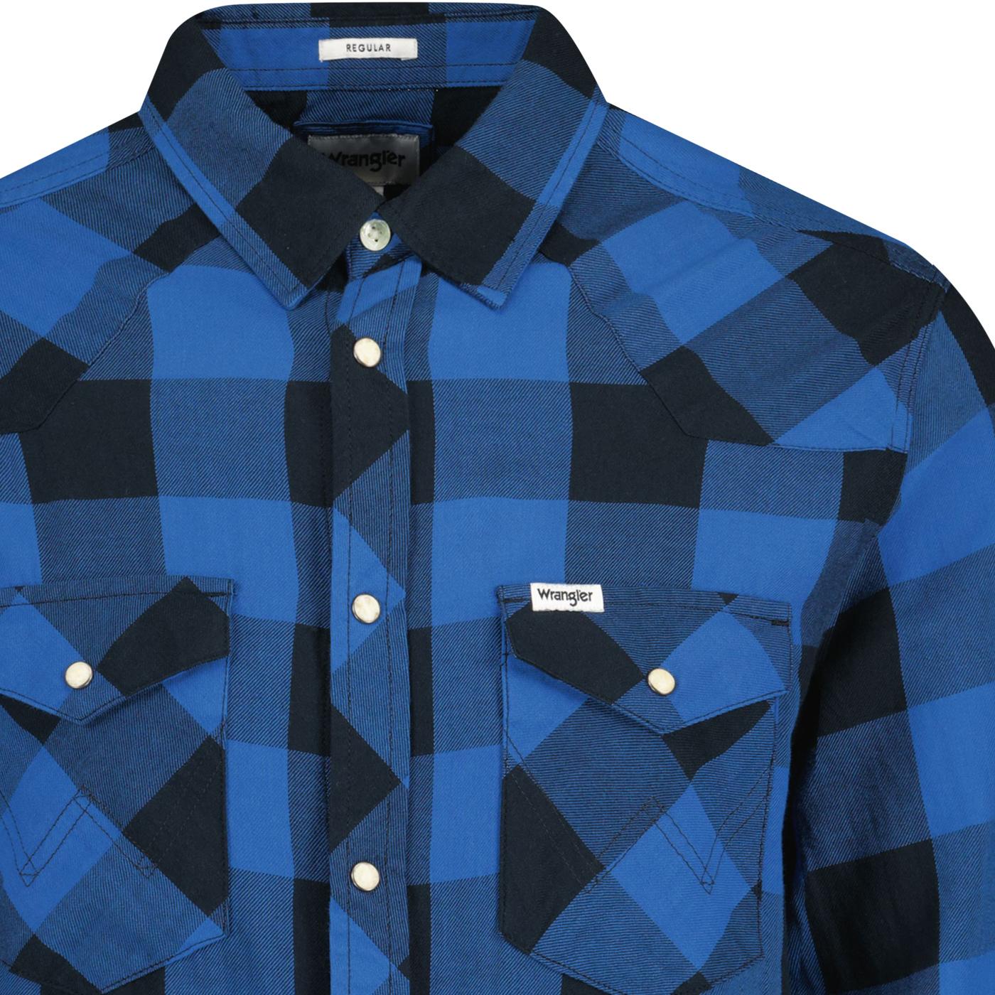 Wrangler Retro Lumberjack Check Western Shirt in Federal Blue