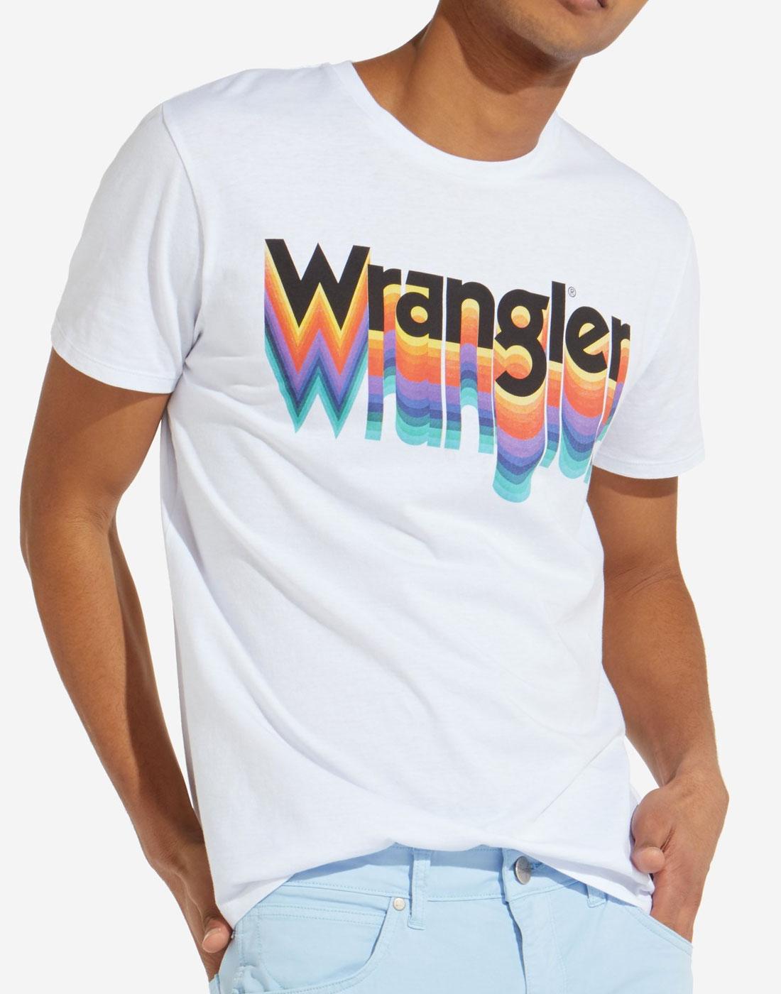 WRANGLER Men's Retro 1970s Rainbow Logo Tee WHITE