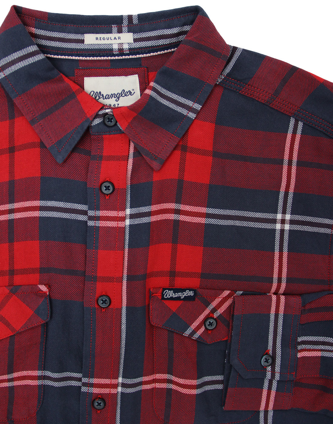 WRANGLER Men's Retro Mod Plaid Check 2 Pocket Flap Shirt in Red