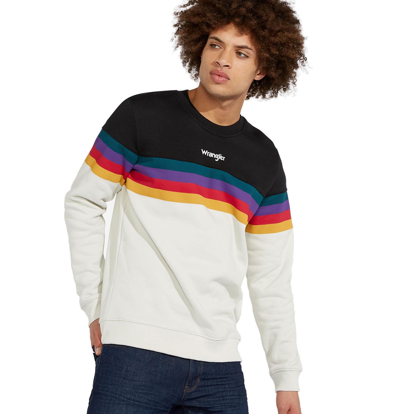 WRANGLER Retro 80's Rainbow Stripe Logo Sweatshirt Cloud
